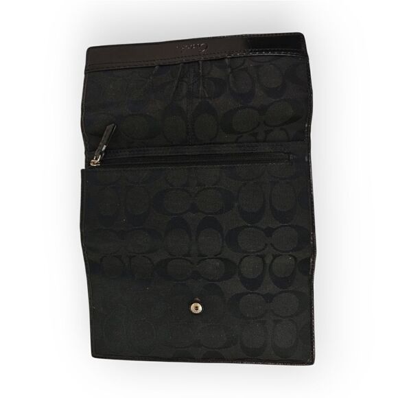 VTG COACH CC SIGNATURE CANVAS BLACK GENUINE LEATHER WALLET PURSE CLUTCH - Picture 5 of 7